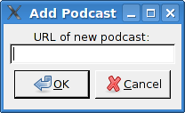 Screenshot of the add-a-podcast window.