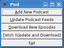 Screenshot of the main window of the podcatcher application.